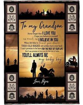To My Grandson Biker Blanket From Grandpa You'll Always Be My Baby Boy Great For Birthday Christmas Thanksgiving - Thegiftio UK