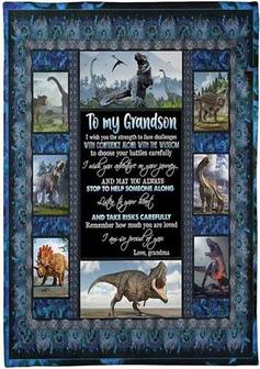 To My Grandson Dinosaur Blanket from Grandma I Wish You Strength to Face Challenges Great for Birthday Christmas - Thegiftio UK