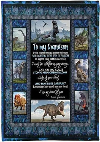 To My Grandson Dinosaur Blanket from Grandma I Wish You Strength to Face Challenges Great for Birthday Christmas - Thegiftio UK