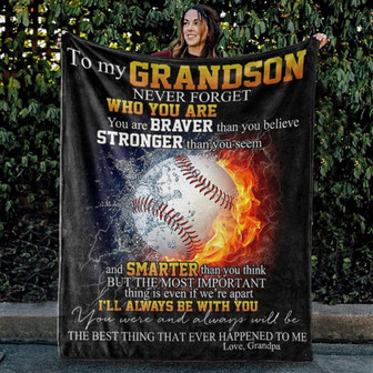 To My Grandson Never Forget Who You Are Fleece Blanket Gift For Baseball Lovers Gift For Grandson Home Decor - Thegiftio UK