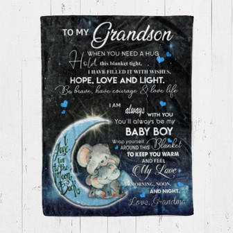 To My Grandson From Grandma I Love You To The Moon And Back Elephant Fleece Woven Blankets Gifts - Thegiftio UK