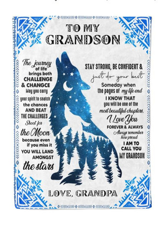To My Grandson The Journey Of Life Brings Both Challenge & Change Wild Wolf Blanket Gift For Grandson From Grandpa - Thegiftio