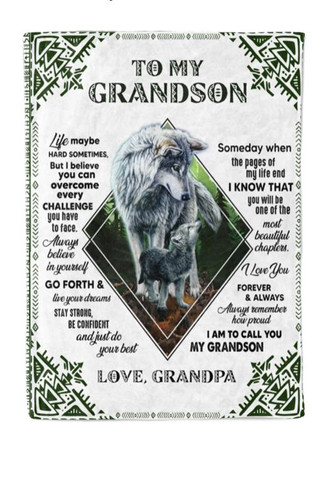 To My Grandson Life Maybe Hard Sometimes Wolf Boho Blanket Gift For Grandson From Grandpa Birthday Gift Home Decor - Thegiftio UK