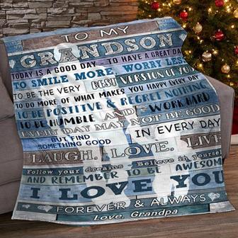 To My Grandson Smile More Worry Less Blanket Gift for Grandson From Grandpa Birthday Gift Home Decor Bedding Couch - Thegiftio UK