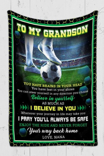 To My Grandson, I Believe In You, Soccer Fleece Blanket Gift For Soccer Lovers For Grandson Home Decor Bedding Couch - Thegiftio