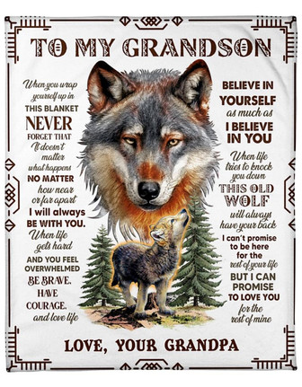 To My Grandson When You Wrap Yourself In This Blanket Belive In Yourself - Wofl Blanket Gift From Grandma Birthday Gift - Thegiftio UK