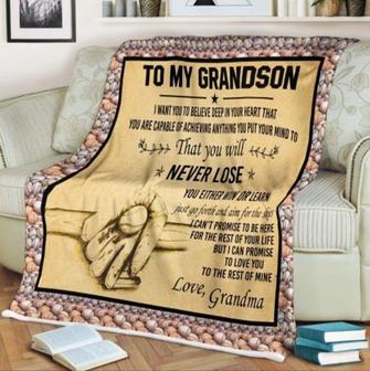 To My Grandson You Will Never Lose, Love Grandma Fleece Blanket Gift Idea For Grandson Gift For Baseball Lovers - Thegiftio UK