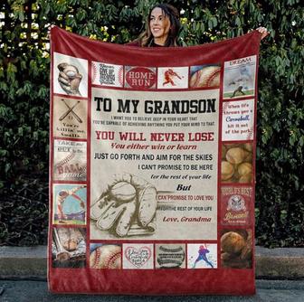 To My Grandson You Will Never Lose Gift From Grandma To Grandson Fleece Blanket Gift For Baseball Lovers - Thegiftio UK