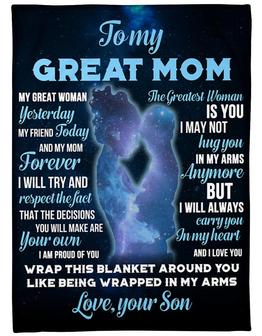 To My Great Mom My Great Woman Fleece Blanket, Meaningful Mothers Day Gift, Mothers Day Gift From Son To Mom, Home Decor - Thegiftio UK