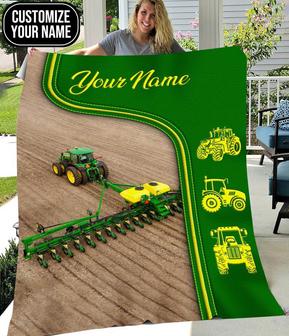 Green Tractor Farmer Fleece Blanket, Gift For Farmer - Thegiftio UK