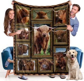 Highland Cow Blanket - Fleece Throw Blanket for Couch Sofa, Gift for Animal Lover - Thegiftio UK