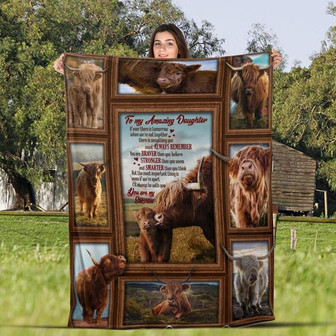 Highland Cow Farmer To My Amazing Daughter Blanket, 3D Highland Cattle Fleece Blanket, Family Gift - Thegiftio