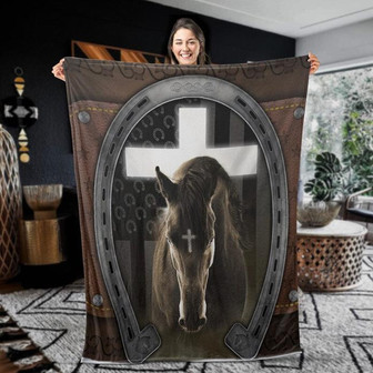 Horse Fleece Blanket Jesus And Black Horse Blanket, Horse Lovers Gift, Jesus Christ Blanket, The Lord, Family Gift - Thegiftio