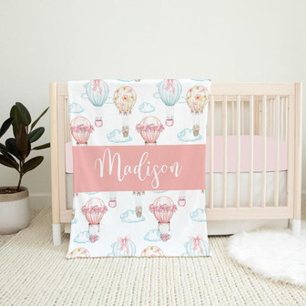 Hot Air Balloon Baby Blanket, Personalized Baby Girl Blanket, Baby Shower Gift - Thegiftio UK