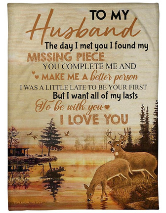 To My Husband The Day I Met You I Found My Mising Piece - Deer Blanket Gift For Husband From Wife Birthday Gift - Thegiftio UK