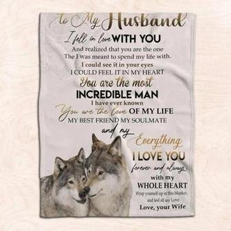 To My Husband I Feel In Love With You Wolf Fleece Blanket Gift For Husband From Wife Home Decor Bedding Couch Sofa Soft - Thegiftio UK