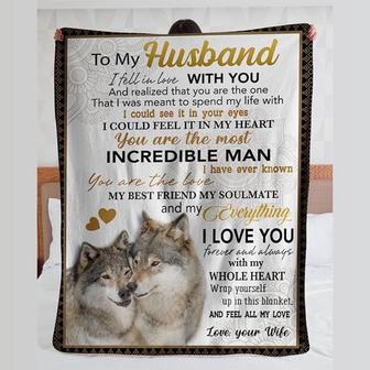 To My Husband I Fell In Love With You Wolf,Fleece Blanket,Gift For Husband Home Decor Bedding Couch Sofa Soft - Thegiftio UK