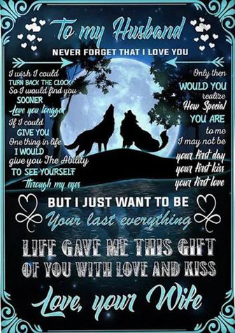 To My Husband Never Forget That I Love You Wolves Silhouette Premium Fleece Blanket Gift For Husband From Wife - Thegiftio