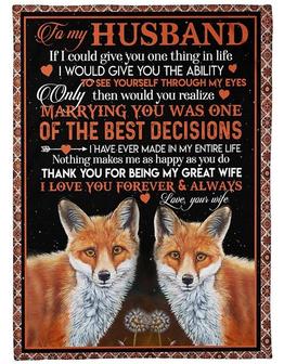 To My Husband Fox Thanks For Being My Great Wife,Fleece Blanket,Gift For Husband Home Decor Bedding Couch Sofa Soft - Thegiftio UK