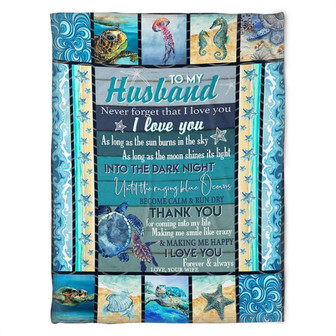 To My Husband Thank You For Coming In My Life Making Me Happy Starfish Fleece Blanket. Gift Home Decor Bedding Couch - Thegiftio UK
