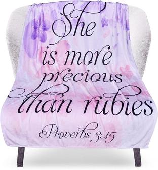 Inspirational Healing Throw Blanket for Women - She Is More Precious Than Rubies Proverbs 3:15 Blanket - Thegiftio UK