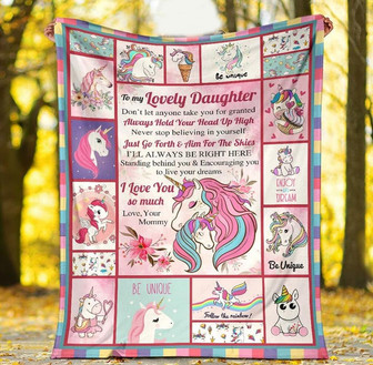 To My Lovely Daughter Always Hold Your Head Up High, Unicorn Maternal Fleece Blanket Home Decor Gift From Mommy - Thegiftio