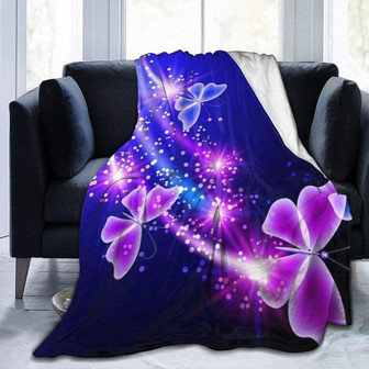 Lovely Purple Butterfly Printed Blanket Throw Lightweight Super Soft Micro Fleece Throw Blankets - Thegiftio