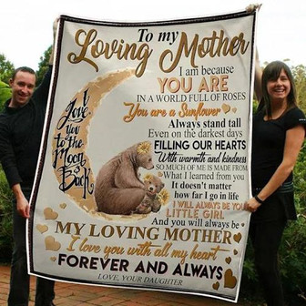 To My Loving Mom Bears & Sunflower I Love You To The Moon And Back Fleece Blanket Gift For Mom From Daughter Home Decor - Thegiftio UK