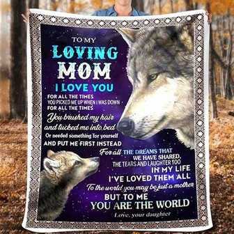 To My Loving Mom Cute Wolfs I Love You For All The Times, Gift From Daughter Fleece Blanket Home Decor Bedding Couch - Thegiftio UK
