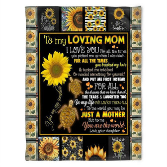 To My Loving Mom I Love You For Sunflowers Turtle Fleece Blanket.Gift For Mom Family Birthday Gift Home Decor - Thegiftio UK