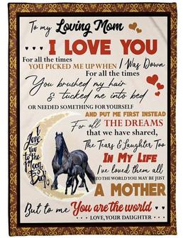 To My Loving Mom I Love You For All The Times You Picked Me Up When I Was Down, Black Horse Maternal Love Fleece Blanket - Thegiftio UK
