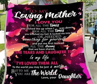 To My Loving Mom I Love You For All The Times You Picked Me Up When I Was Down, Pink Butterfly Fleece Blanket - Thegiftio UK