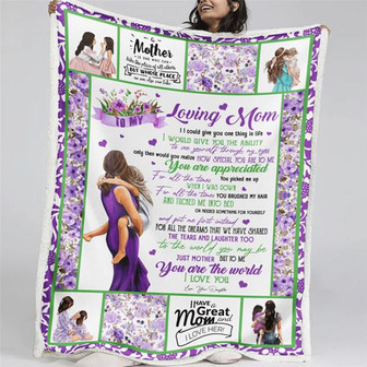 To My Loving Mom You Are The World Purple Flower Blanket Gift For Mom From Daughter Birthday Gift Home Decor - Thegiftio UK