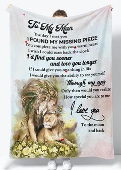 To My Man The Day I Met You I Found My Missing Piece Lion Blanket Gift For Husband,Men From Wife Birthday Gift - Thegiftio UK