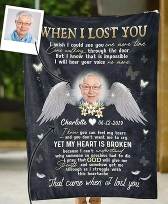 Memorial Blanket - Angel Wings Flower Mother When I Lost You - Personalized Photo Blanket - Memorial Gift For Mom - Thegiftio UK