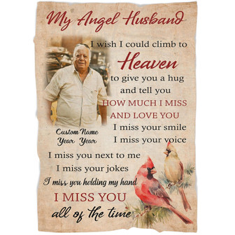 Memorial Blanket - Personalized Cardinal Angel Husband in Memory Blanket Home Decor Bedding Couch Sofa Soft And Comfy Cozy Gift For Family, Memorial Gift for Loss of Husband - Thegiftio UK