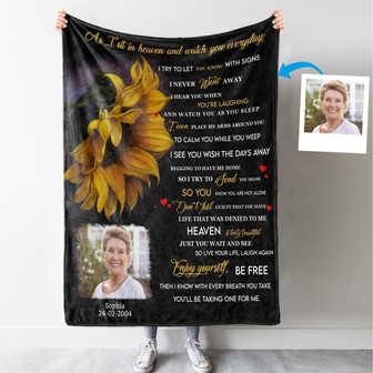 Memorial Blanket - Heaven Sunflower Personalized Photo Blanket Memorial - Thegiftio UK