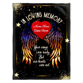 Memorial Blanket - Personalzied In Loving Memory You Wings Blanket Gift for Memorial Friend Family Home Decor Bedding Couch Sofa Soft and Comfy Cozy - Thegiftio UK