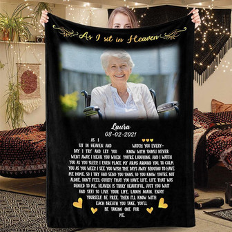 Memorial Blanket - As I Sit In Heaven Black Personalized Photo Blanket Memorial - Thegiftio UK