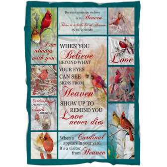 Memorial Blanket - Love Never Dies, Beautiful Cardinal Memorial Fleece Blanket Home Decor Bedding Couch Sofa Soft And Comfy Cozy, Memorial Gift - Thegiftio UK
