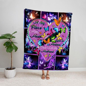 Memorial Blanket - Butterfly A Big Piece Of My Heart Lives In Heaven And He Is My Husband Memorial Blanket Gift For Loved Family Home Decor Bedding Couch Sofa Soft And Comfy Cozy - Thegiftio UK