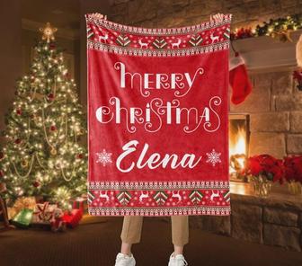 Merry Christmas Blanket, Custom Name Blanket, Holiday Gift, Personalized Xmas Blanket, Family Xmas Blanket - Thegiftio UK