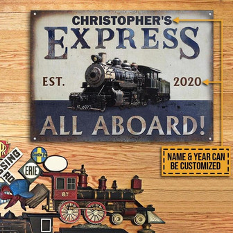Metal Sign- Ancient Train Express All Aboard Home Decor Rectangle Metal Sign Custom Name Year - Thegiftio UK