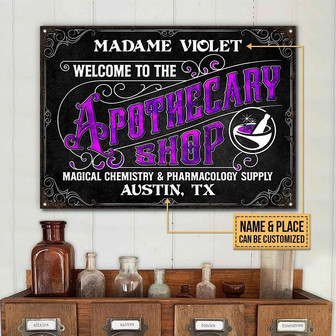 Metal Sign- Apothecary Magical Chemistry Black Rectangle Metal Sign Custom Name Place - Thegiftio UK