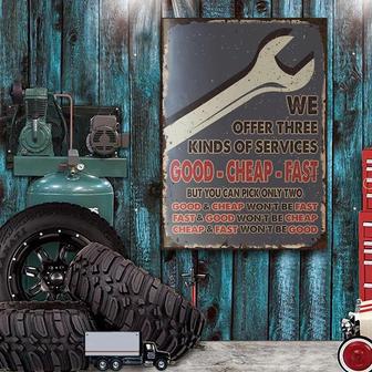 Metal Sign- Auto Garage 3 Kinds Of Service Rectangle Metal Sign Custom Name Black Theme - Thegiftio UK