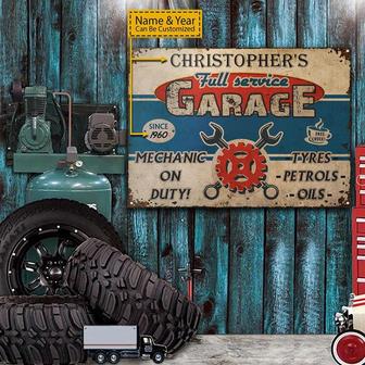 Metal Sign- Auto Mechanic On Duty Tyres Petrols Oils Rectangle Metal Sign Custom Name Year - Thegiftio UK