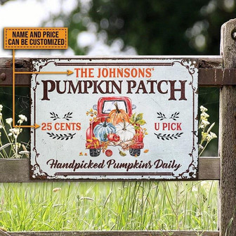 Metal Sign- Autumn Farm Pumpkins Patch Red Car Rectangle Metal Sign Custom Name Place - Thegiftio UK