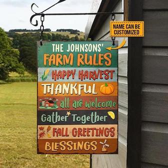 Metal Sign- Autumn Farm Rules Fall Greetings Harvest Season Rectangle Metal Sign Custom Name - Thegiftio UK