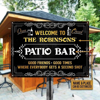 Metal Sign- Bar Second Shot Black Rectangle Metal Sign Custom Name Place - Thegiftio UK