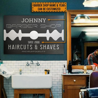 Metal Sign- Barber Shop Razor Blade Shape Rectangle Metal Sign Custom Name Year - Thegiftio